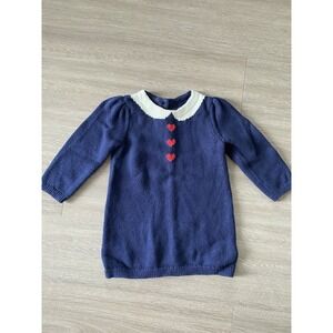 BABY GAP VALENTINES Navy Sweater Dress w/ White collar and Hearts - 18-24 months